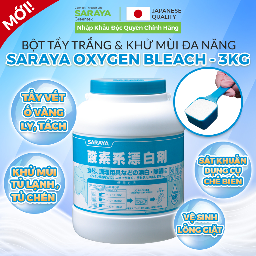 Ảnh Bột tẩy trắng,sát khuẩn và khử mùi SARAYA OXYGEN BLEACH dùng men sứ, bát đĩa ly, quần áo, lồng máy giặt, bình sữa trẻ em 4