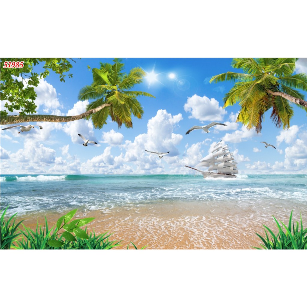 Tranh Thuyền, Tranh Thuậm Buồm Xuôi Gió, Tranh trang trí dán tường 3d VẢI LỤA..