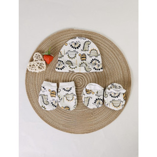 Set mũ bao tay chân Sunnozy cotton mềm mại cho bé từ 0-3 tháng