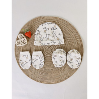 Set mũ bao tay chân Sunnozy cotton mềm mại cho bé từ 0-3 tháng