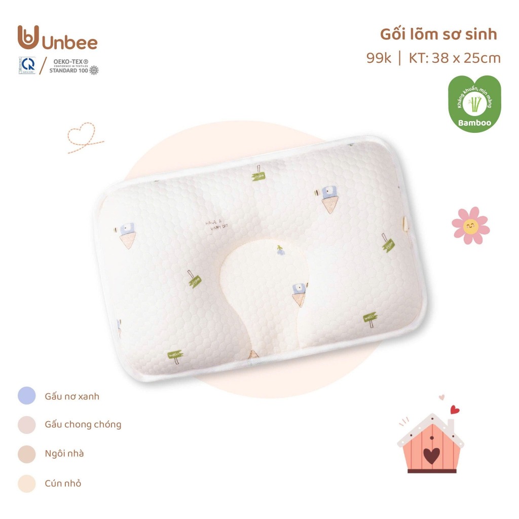 Gối Lõm Unbee Cho Bé Sơ Sinh 24x38x2cm Mềm Mại, Thấm Hút Mồ Hôi
