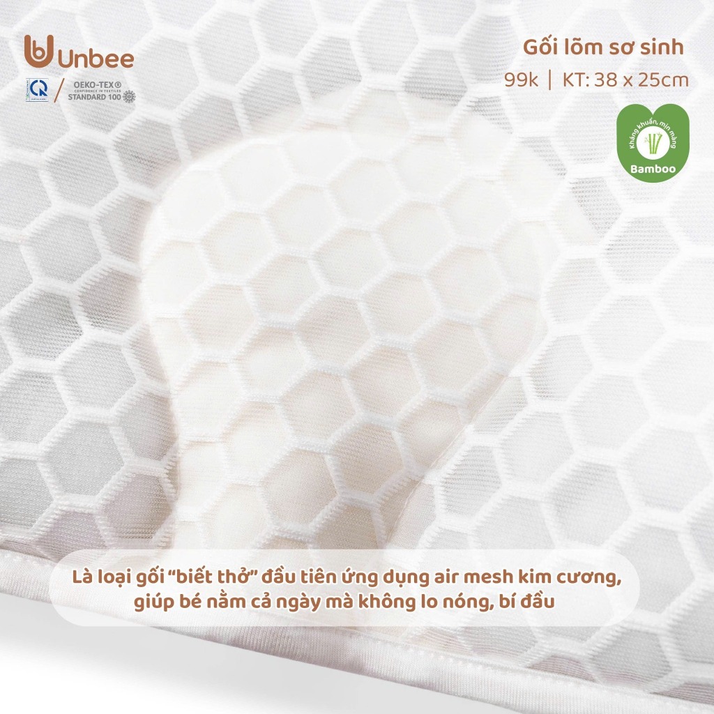 Gối Lõm Unbee Cho Bé Sơ Sinh 24x38x2cm Mềm Mại, Thấm Hút Mồ Hôi