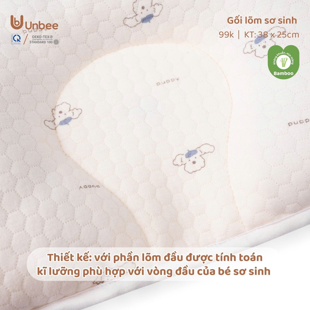 Gối Lõm Unbee Cho Bé Sơ Sinh 24x38x2cm Mềm Mại, Thấm Hút Mồ Hôi