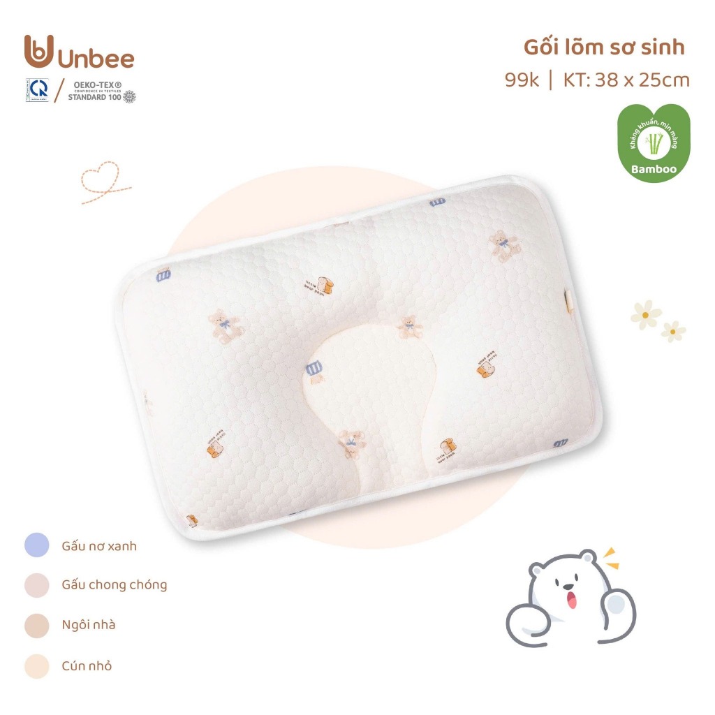 Gối Lõm Unbee Cho Bé Sơ Sinh 24x38x2cm Mềm Mại, Thấm Hút Mồ Hôi