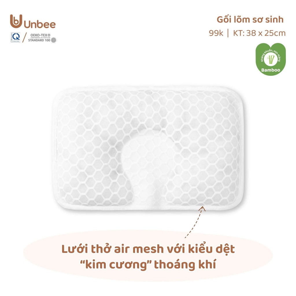 Gối Lõm Unbee Cho Bé Sơ Sinh 24x38x2cm Mềm Mại, Thấm Hút Mồ Hôi