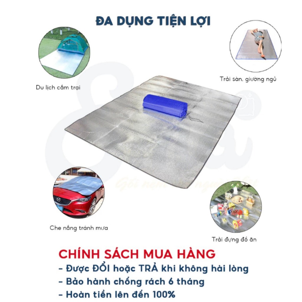 Ảnh Chiếu ngủ văn phòng buổi trưa ❌TẶNG KÈM TÚI❌, Tấm thảm trải lót bạc gấp gọn cách nhiệt đơn đôi loại lớn ETAMI 2