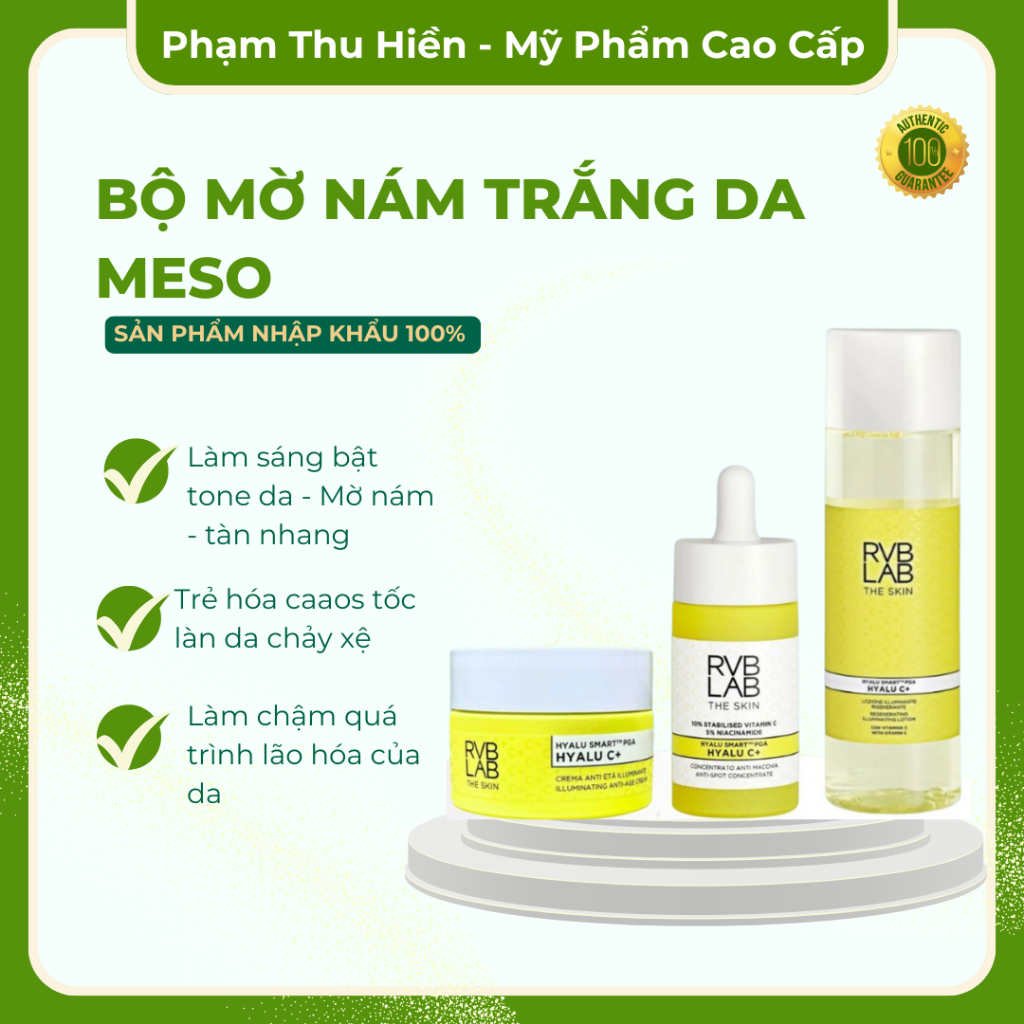 COMBO - CHÍNH HÃNG - Trọn bộ Mờ nám trắng da meso - Kem Dưỡng MESO C , Serum MESO C , Toner Hylalu MESO C+
