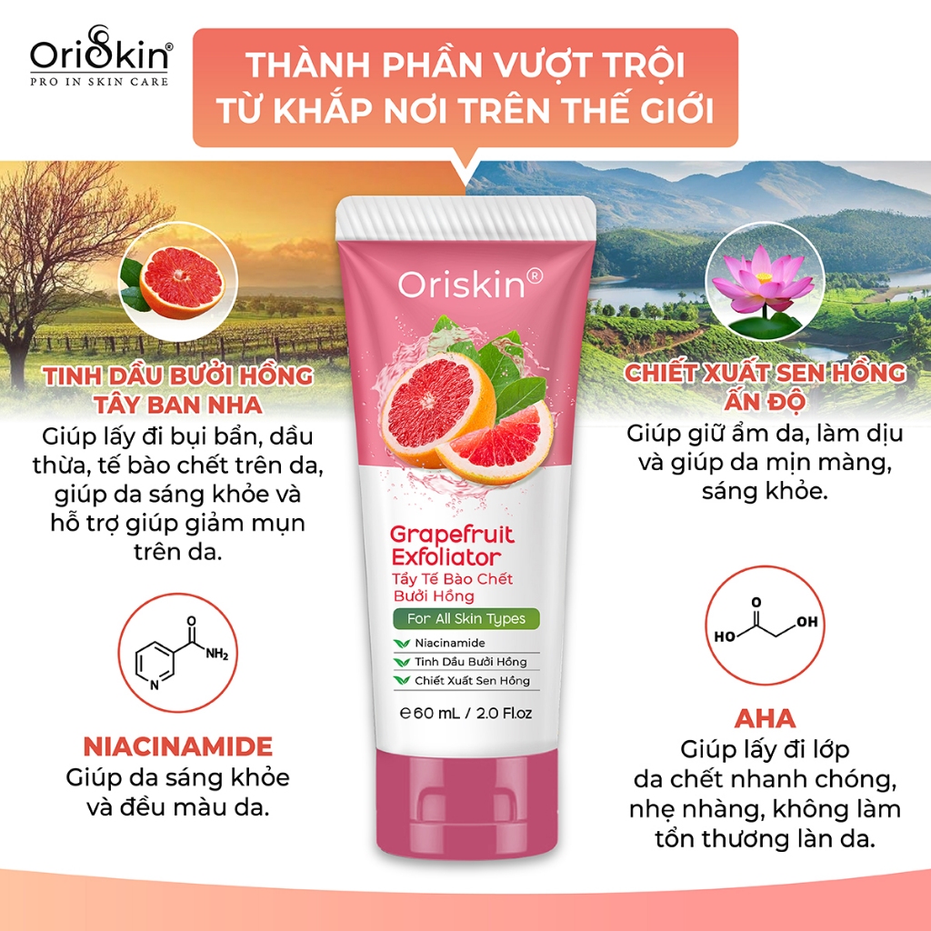 Ảnh Tẩy Tế Bào Chết Bưởi Hồng Tây Ban Nha Grapefruit Exfoliator Giúp Dưỡng Ẩm Làn Da Mịn Màng Oriskin 60ml 2