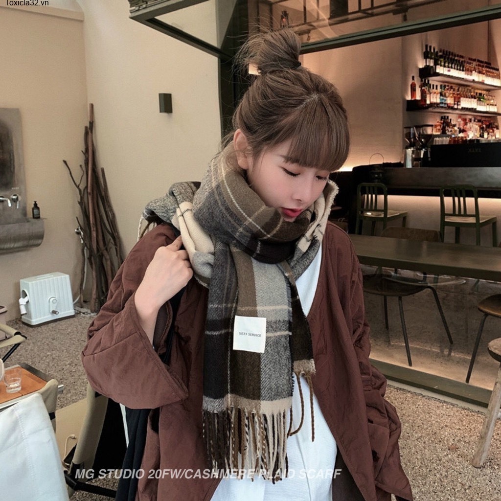 Khăn len quàng cổ nam nữ, khăn choàng cổ nam khăn len khăn dạ mùa đông, khăn đôi cặp kẻ caro nâu tây vintage horizon