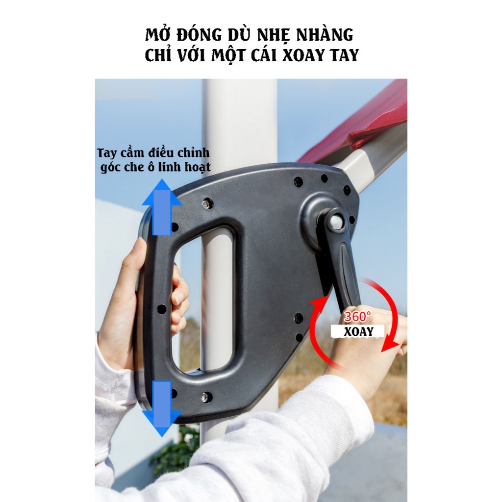 Ô Lệch Tâm Tròn 3m Nhập Khẩu Cao Cấp Nâng Hạ Tay Quay Đế Nhựa Đổ Nước, có đế in logo thương hiệu bảo hàng 6 tháng