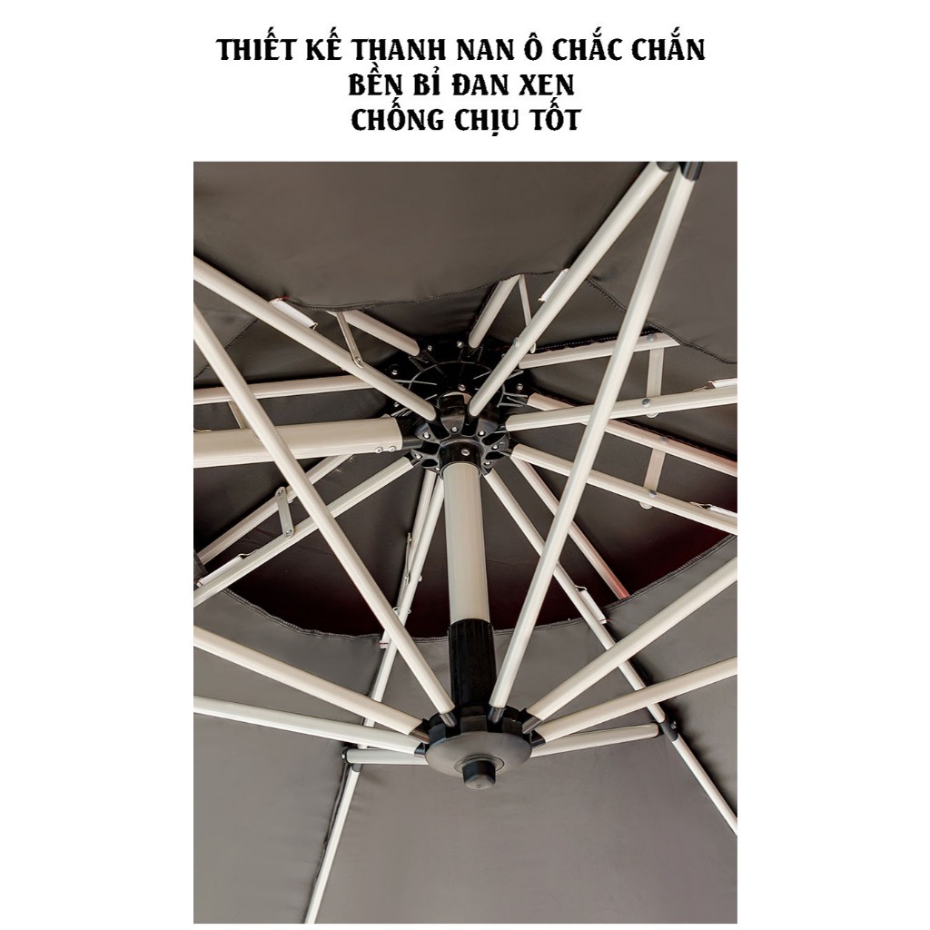 Ô Lệch Tâm Tròn 3m Nhập Khẩu Cao Cấp Nâng Hạ Tay Quay Đế Nhựa Đổ Nước, có đế in logo thương hiệu bảo hàng 6 tháng