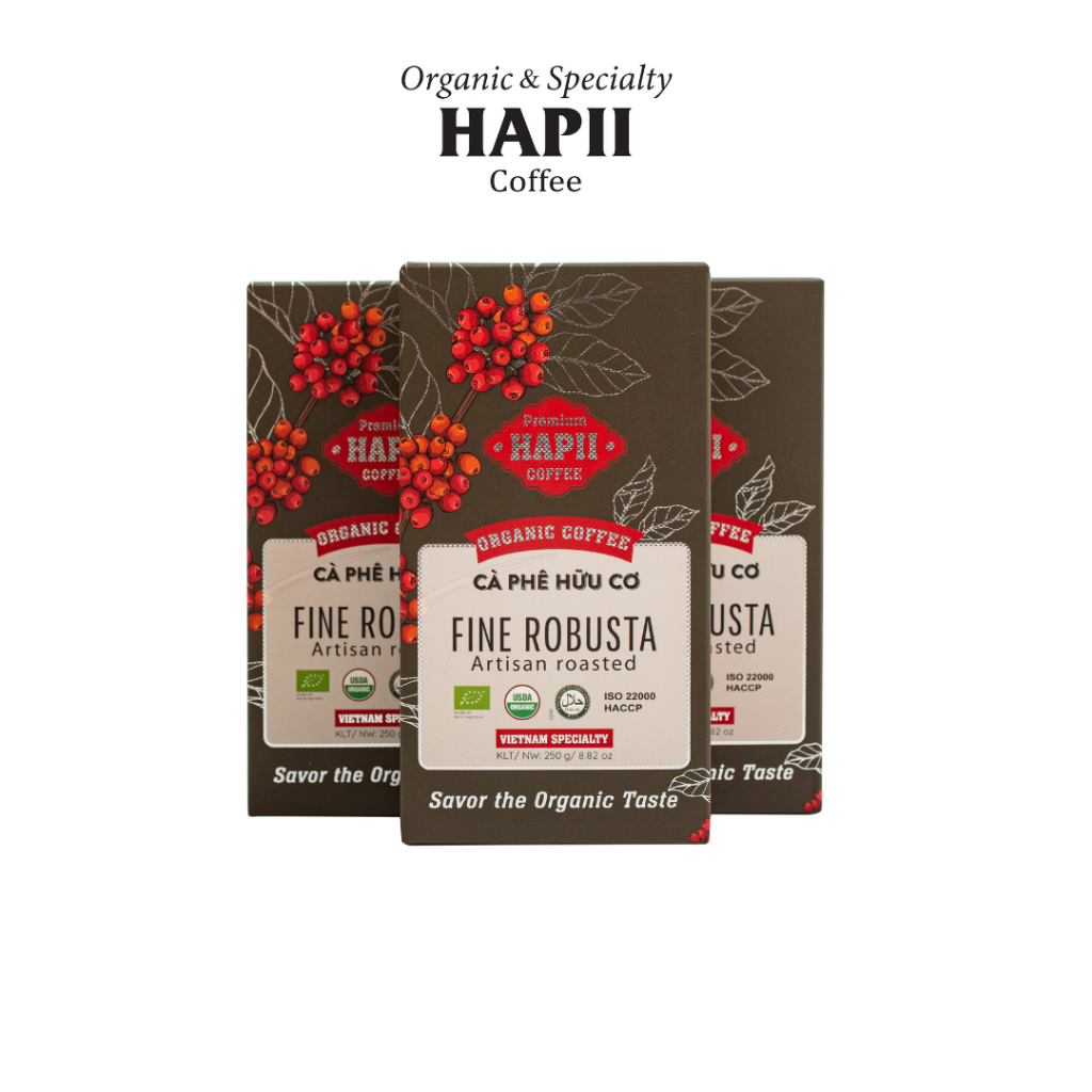 Hapii Coffee - Cà Phê Hữu Cơ Robusta Hộp 250G - Nguyên Hạt và Xay Sẵn ...