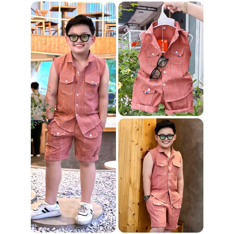 set công tử silk hồng sát nách cho bé trai TONI BRAND
