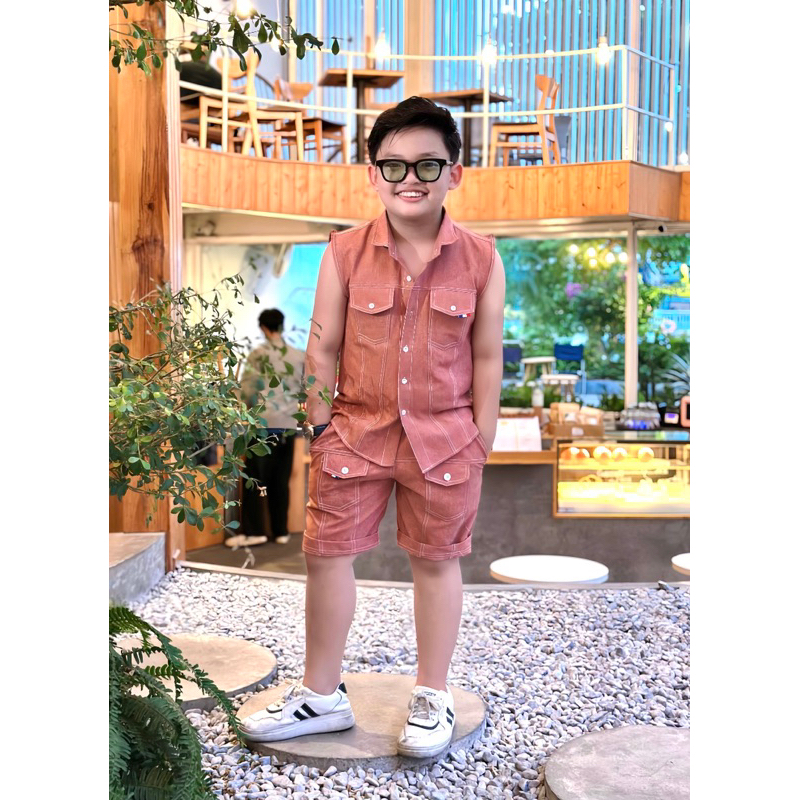 set công tử silk hồng sát nách cho bé trai TONI BRAND