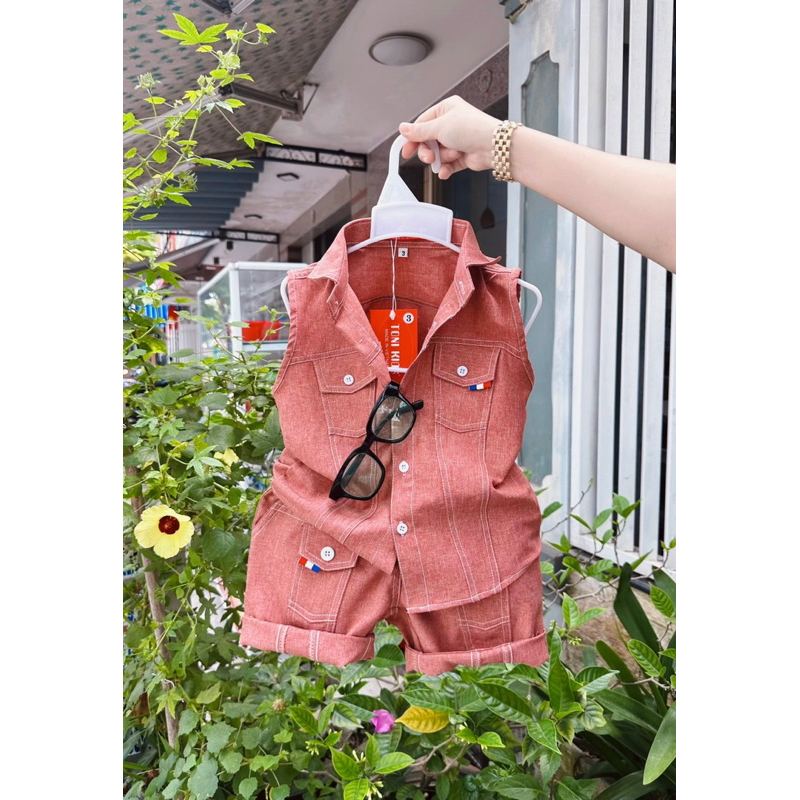 set công tử silk hồng sát nách cho bé trai TONI BRAND