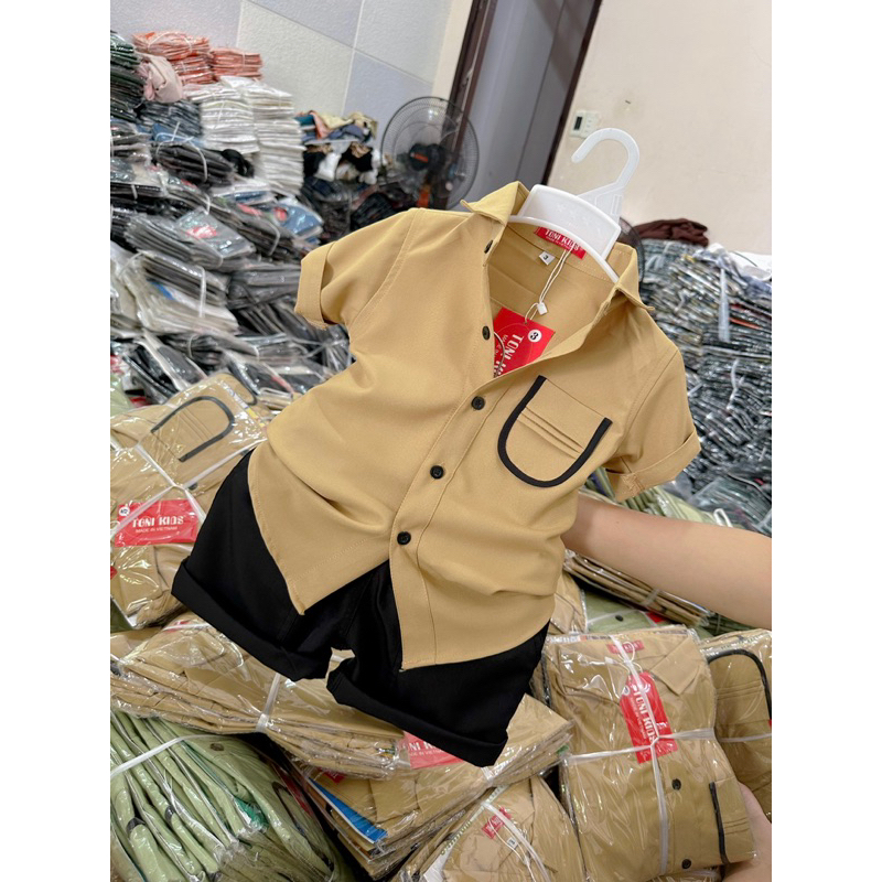 set sơmi vàng gừng cao cấp cho bé trai TONIBRAND