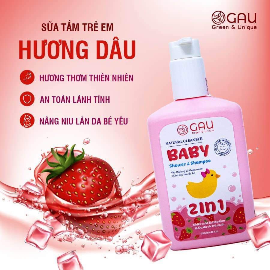 Sữa tắm Bé An Lành Hoàn toàn Tự Nhiên hương Dâu 250ml _chính hãng GAU dành cho trẻ từ 0 tuổi