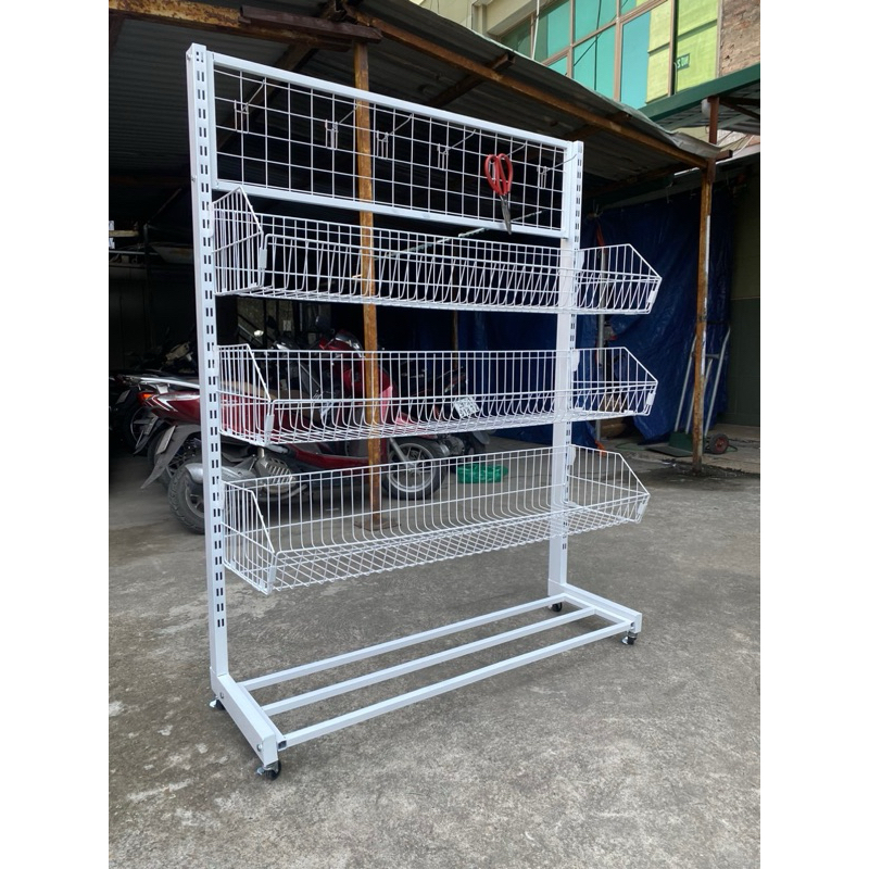Kệ để hàng đa năng có bánh xe kết hợp móc treo + rổ lưới | Shopee Việt Nam