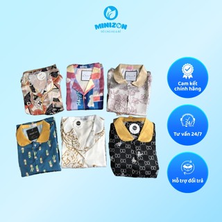Bộ lụa mặc nhà cho mẹ, bộ Pyjama lụa satin họa tiết