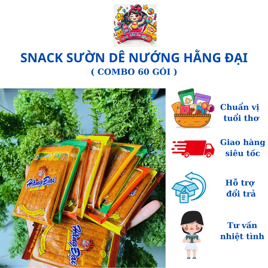 ComBo 60 Gói Snack Sườn Dê Nướng Hằng Đại, Pò Miếng Hằng Đại Mini , Đồ ...