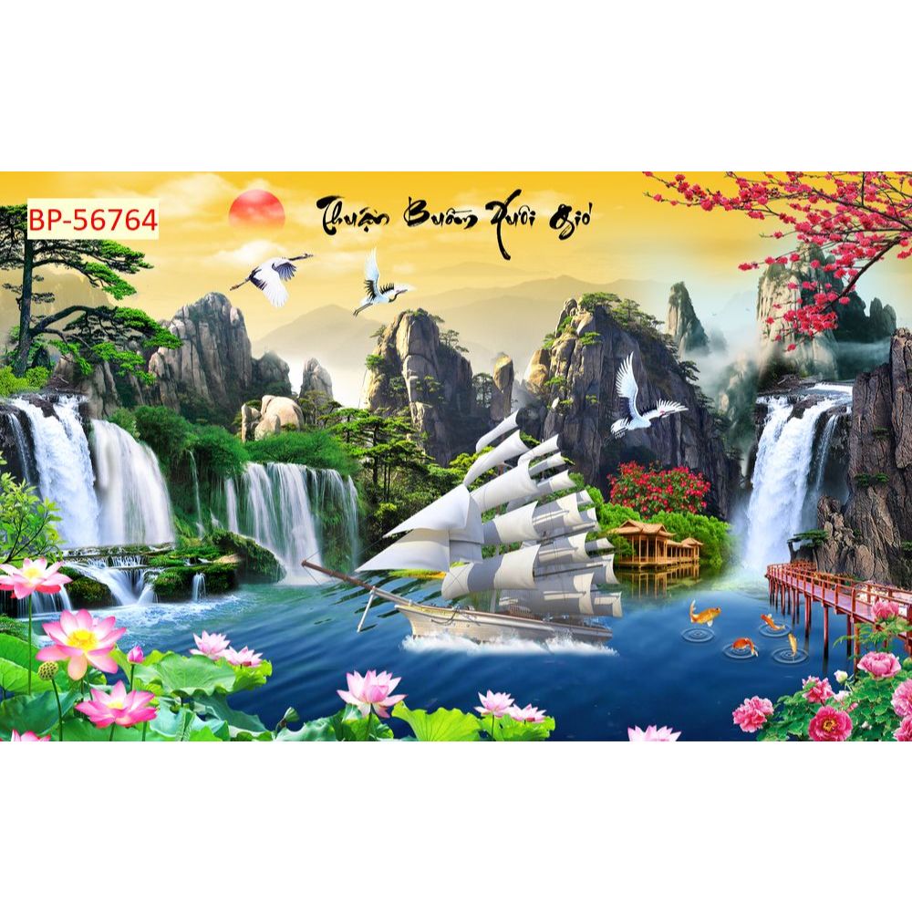 Tranh Dán Tường 3D Thuận Buồm Xuôi Gió In Trên Chất Liệu Vải Lụa....