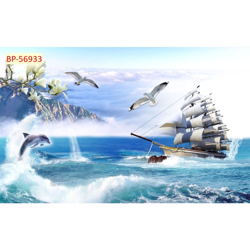 Tranh Dán Tường 3D Thuận Buồm Xuôi Gió In Trên Chất Liệu Vải Lụa....