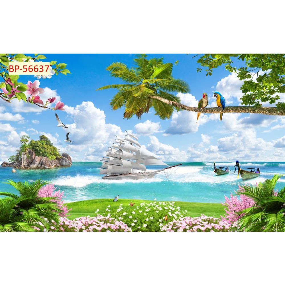 Tranh Dán Tường 3D Thuận Buồm Xuôi Gió In Trên Chất Liệu Vải Lụa....