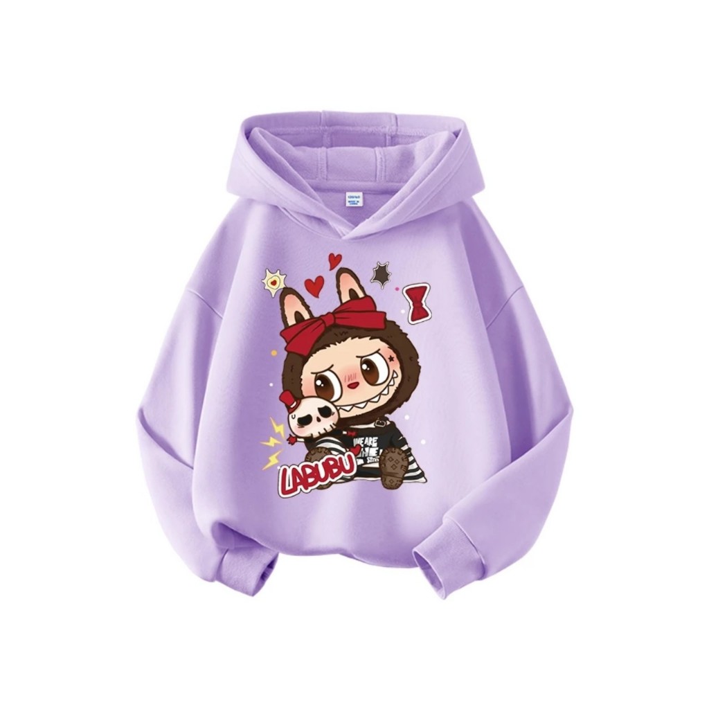 Thu đông 2025.Áo hoodie có mũ cho bé gái in hình LABUBU 4 màu sắc, chất nỉ tàu