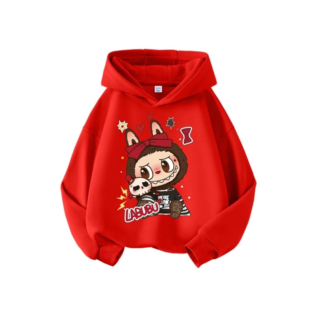 Thu đông 2025.Áo hoodie có mũ cho bé gái in hình LABUBU 4 màu sắc, chất nỉ tàu