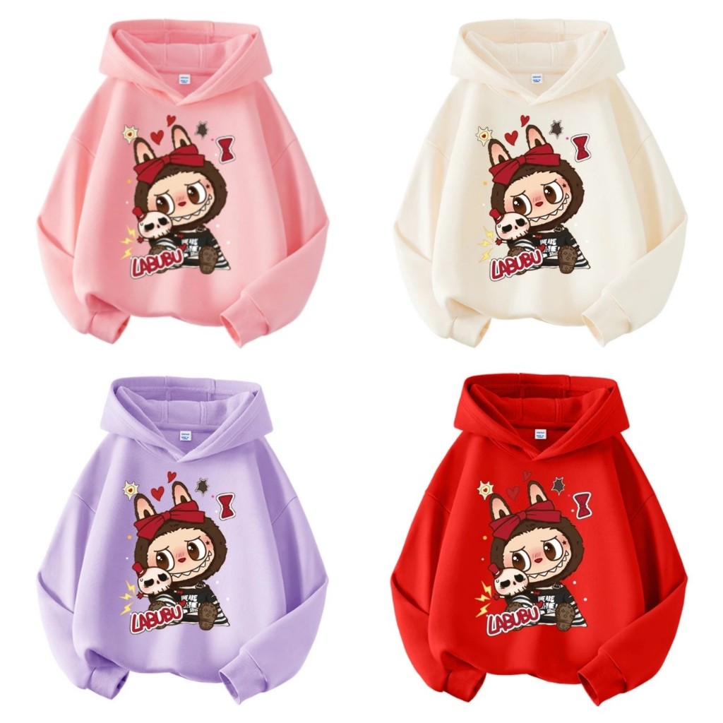 Thu đông 2025.Áo hoodie có mũ cho bé gái in hình LABUBU 4 màu sắc, chất nỉ tàu