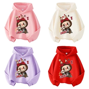 Thu đông 2025.Áo hoodie có mũ cho bé gái in hình LABUBU 4 màu sắc, chất nỉ tàu