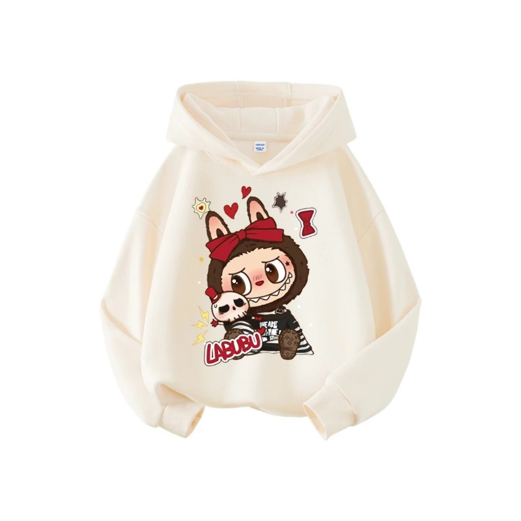 Thu đông 2025.Áo hoodie có mũ cho bé gái in hình LABUBU 4 màu sắc, chất nỉ tàu