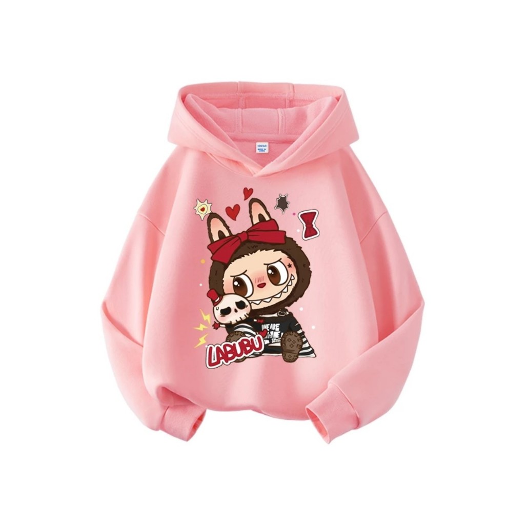 Thu đông 2025.Áo hoodie có mũ cho bé gái in hình LABUBU 4 màu sắc, chất nỉ tàu
