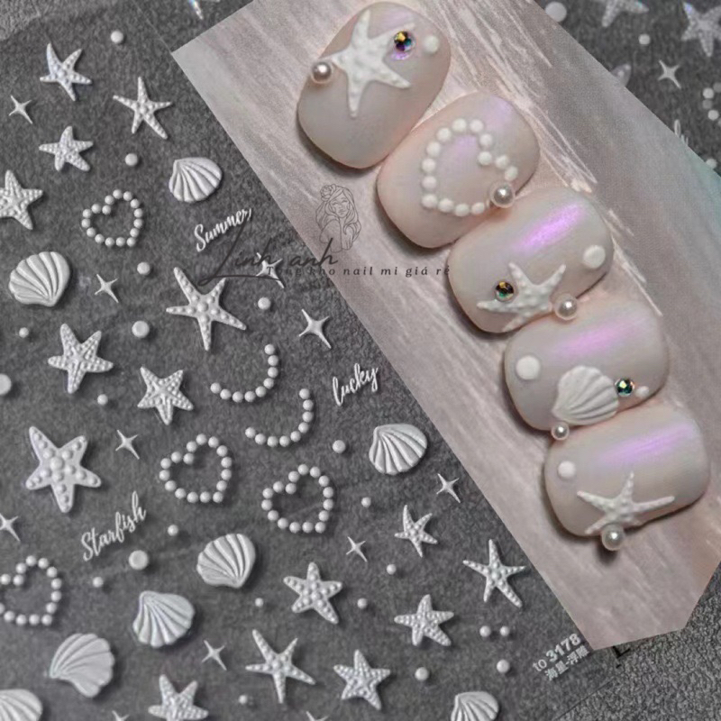 [Mẫu mới nhất] Sticker sò biển 5D nổi, stick hình tim, sao biển, sò ...
