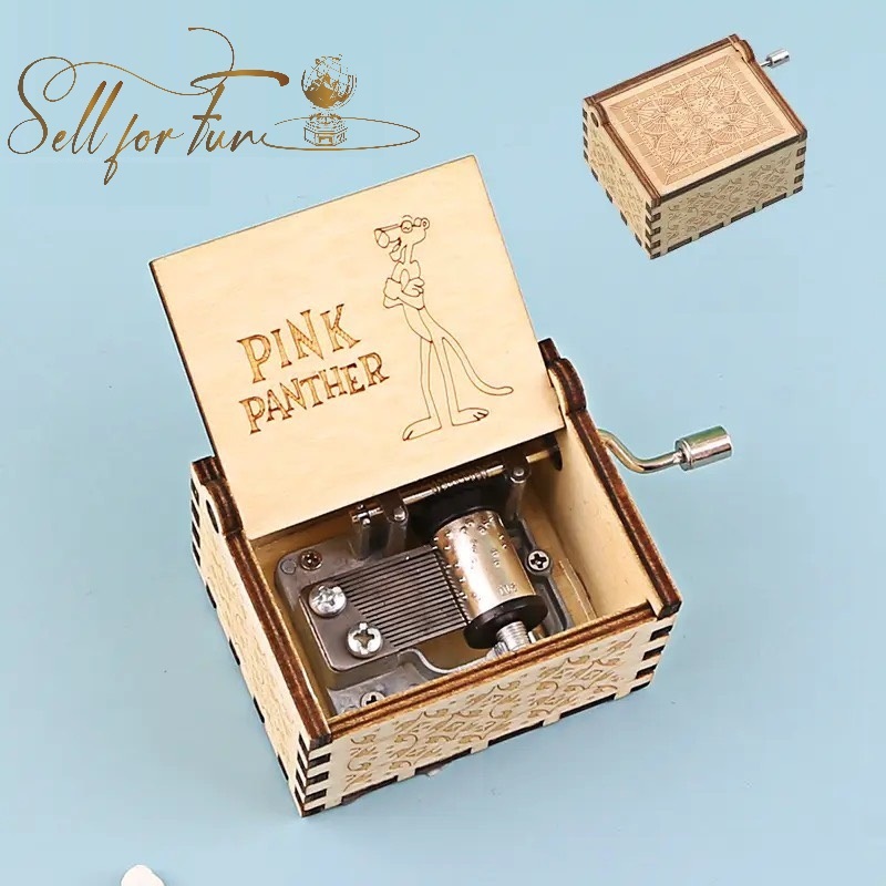 Hộp Nhạc Gỗ Hộp Nhạc Mini Tay Quay Trang Trí Merry Christmas Jurassk Park Pink Panther