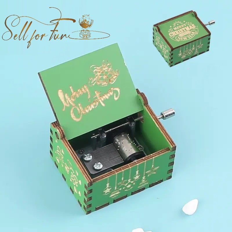 Hộp Nhạc Gỗ Hộp Nhạc Mini Tay Quay Trang Trí Merry Christmas Jurassk Park Pink Panther