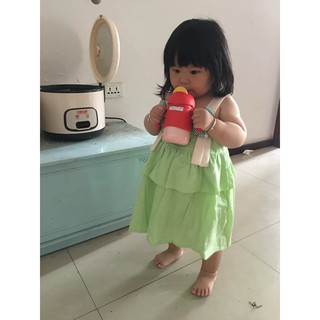Váy hai dây cotton bé gái màu trơn phối hoa to 1-2-3 tuổi BÍ NGÔ NHỎ D883