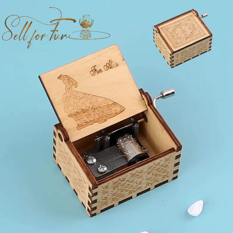 Hộp Nhạc Gỗ Hộp Nhạc Mini Tay Quay Trang Trí FUR ALICE