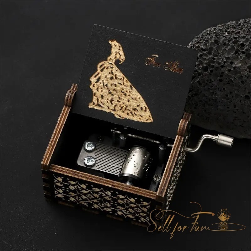 Hộp Nhạc Gỗ Hộp Nhạc Mini Tay Quay Trang Trí FUR ALICE
