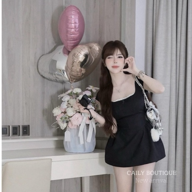 MIU.STUDIO | Váy cổ vuông cộc tay phối ren đính nơ điệu đà thiết kế dáng ngắn xoè ôm eo tôn body chuẩn MAI PHƯƠNG BÙI