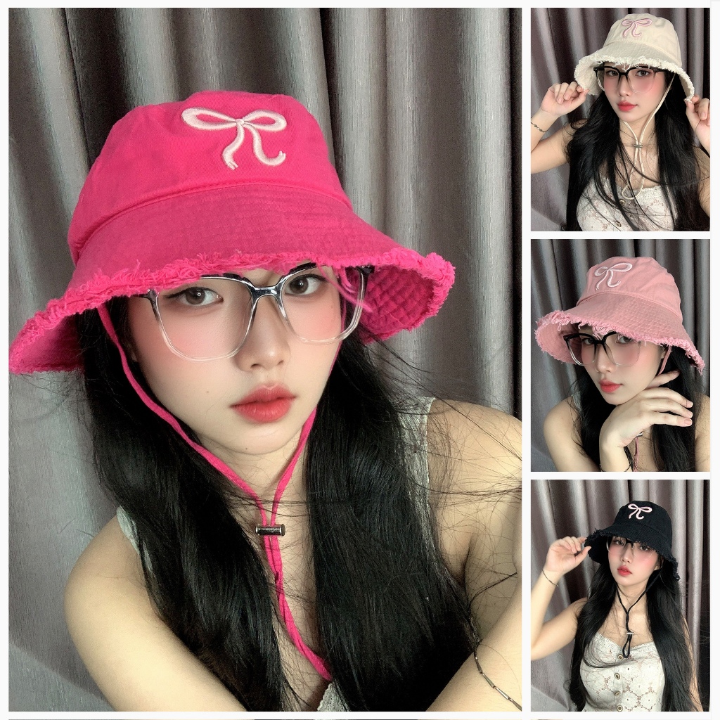 Mũ Bucket Tua Rua Trơn Vành rộng kèm dây Basic Chống nắng Form Unisex Nam Nữ
