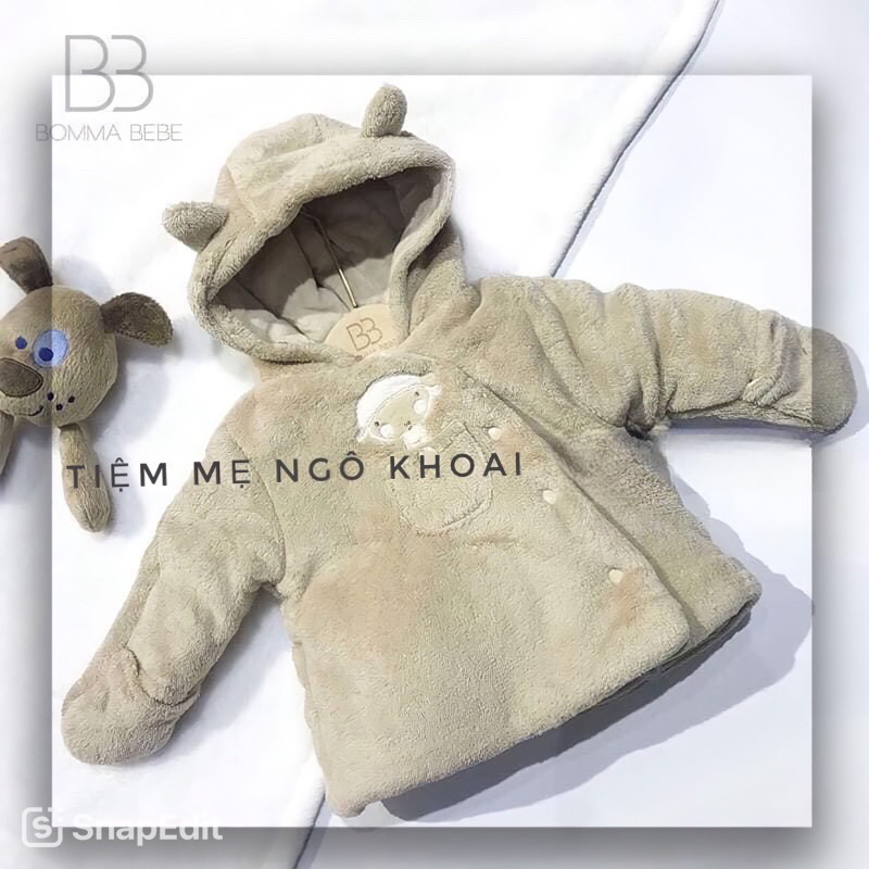 [MD98] Áo khoác ủ dày dặn kèm mũ tai gấu liền bao tay lật cho bé siêu ấm