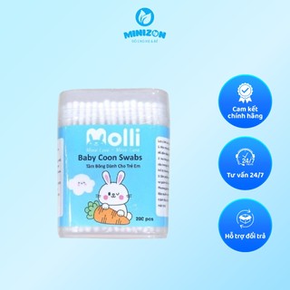 Tăm bông trẻ em Molli kháng khuẩn cho bé từ sơ sinh ngoáy tai, mũi
