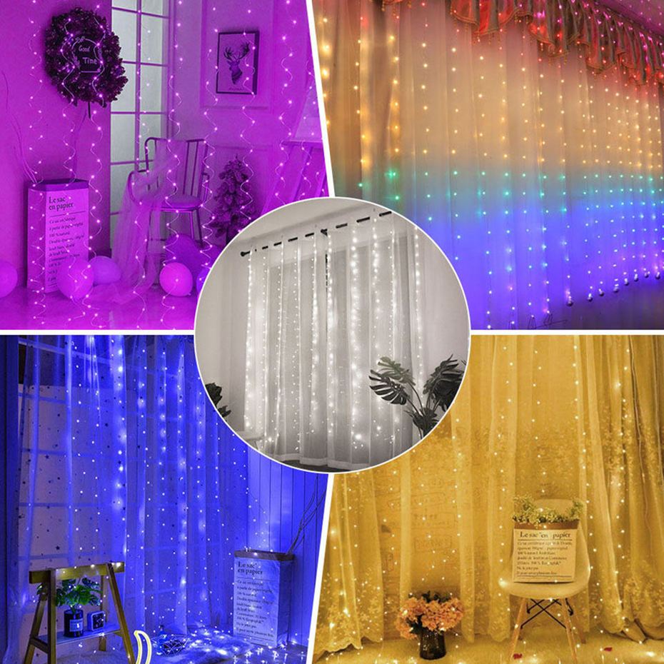 Rèm Thả Trang Trí Đèn Led Fairy Light 3x3M Có Remote Chỉnh Chớp Nháy 3 ...