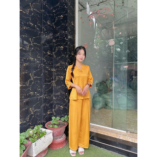 set lụa pháp phục nữ đi chùa cổ tim thêu tay thổ cẩm