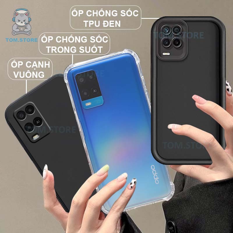 Ốp lưng Oppo A54 / A54 4G / A55 / A55 4G chống sốc đen,chống trơn trượt,TPU viền vuông,chống sốc trong suốt silicon