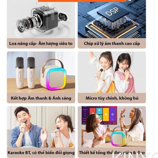 Loa Bluetooth Máy Karaoke Mini K12 Có 1 Micrô Không Dây, Loa Wirrless Di Động Có Đèn Tiệc Quà Tặng Sinh Nhật