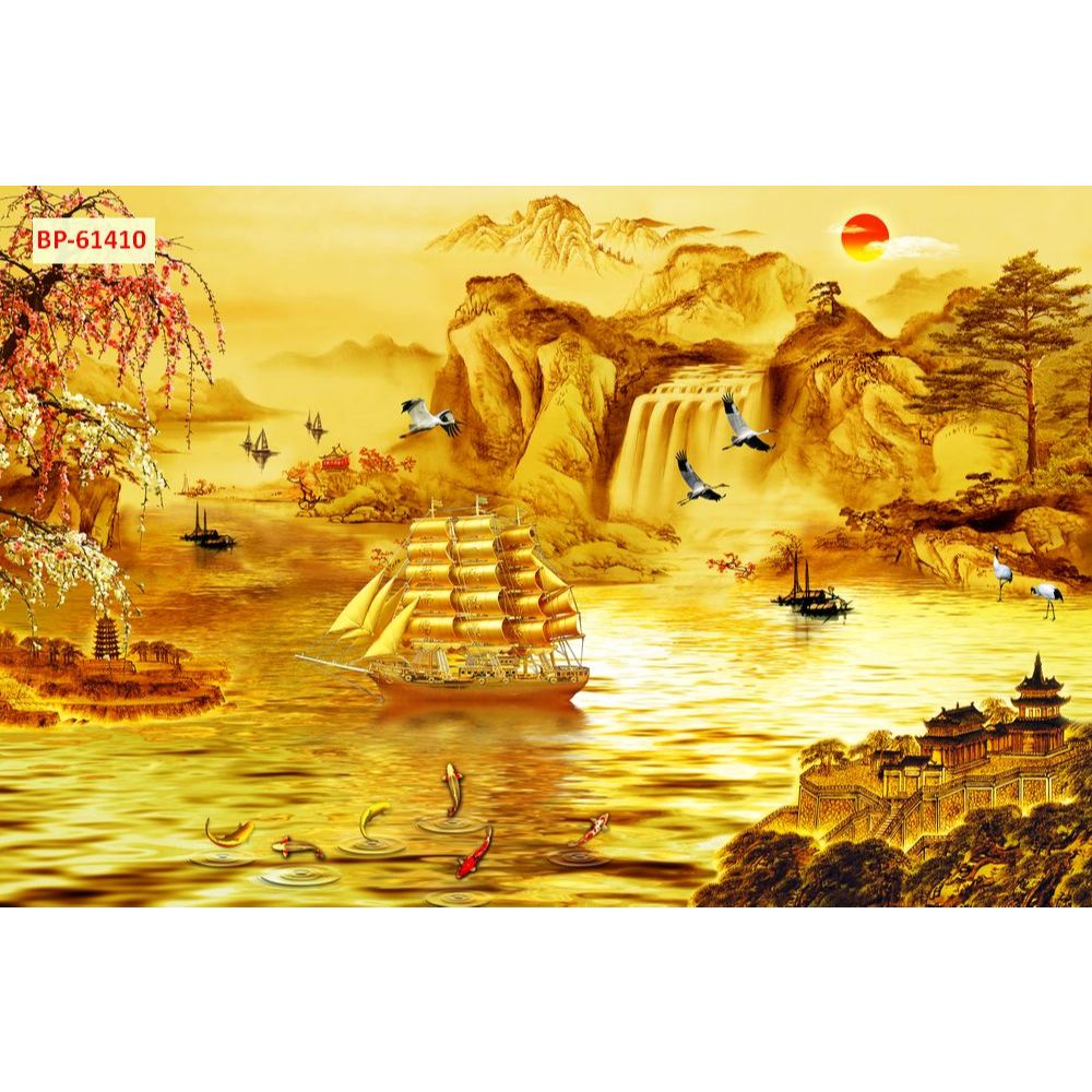 Tranh Thuận Buồm Xuôi Gió vải lụa kim sa trang trí phòng, nhà cửa....