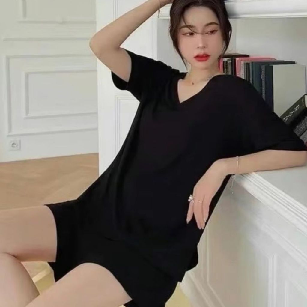 Đồ Bộ Mặc Nhà Bigsize Nữ Áo Cổ Tim ESHOP BD69 – Bộ Đồ Ngủ Set Đùi Thun Lạnh Dáng Rộng Dễ Thương