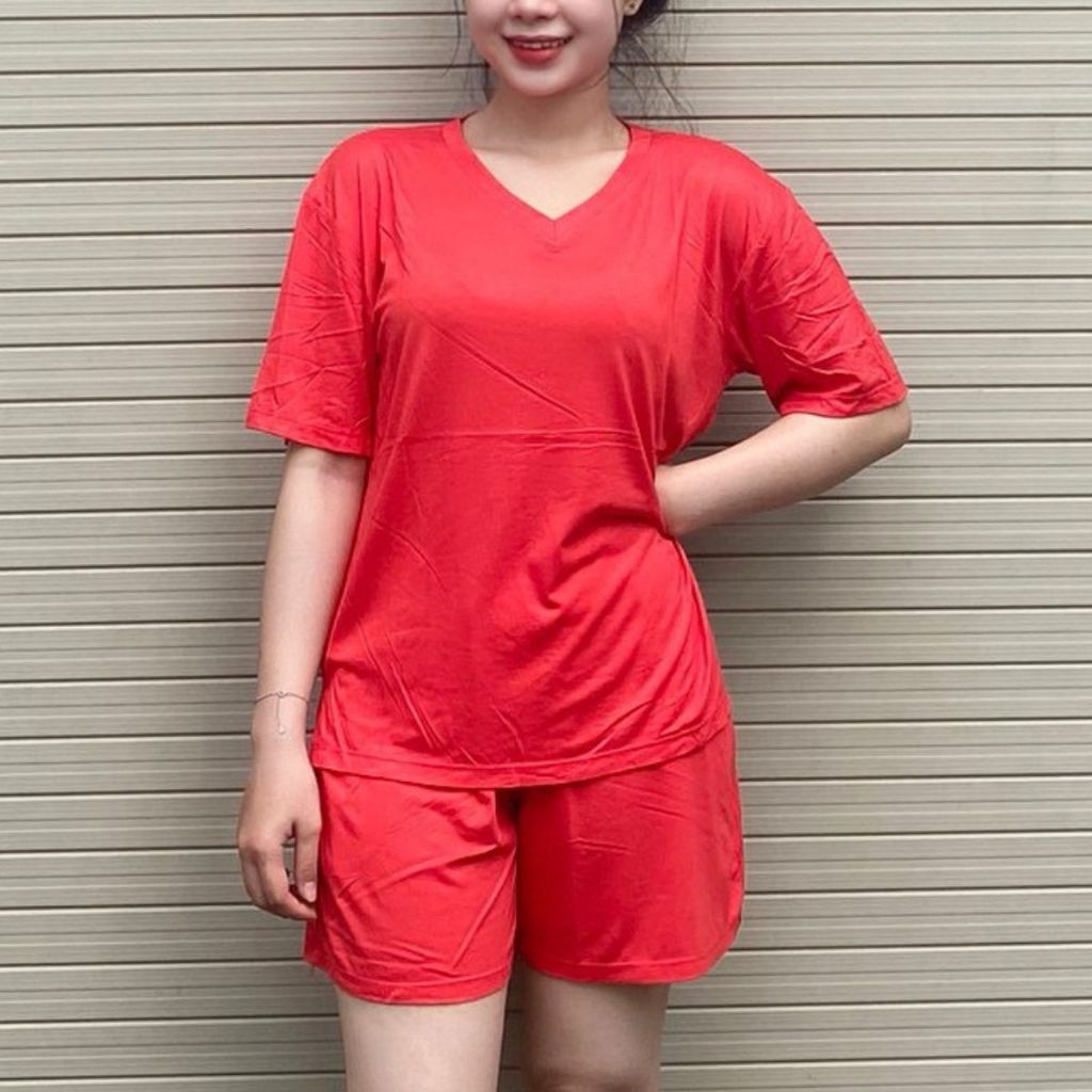 Đồ Bộ Mặc Nhà Bigsize Nữ Áo Cổ Tim ESHOP BD69 – Bộ Đồ Ngủ Set Đùi Thun Lạnh Dáng Rộng Dễ Thương